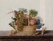 Madame Elie Still life of fruit in a bowl,upon a stone ledge oil on canvas